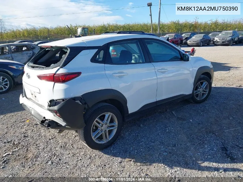 2021 Hyundai Kona Se VIN: KM8K12AA2MU750390 Lot: 40750504