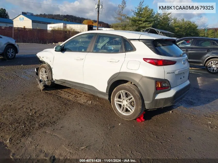 2021 Hyundai Kona Se VIN: KM8K1CAA0MU679325 Lot: 40751428