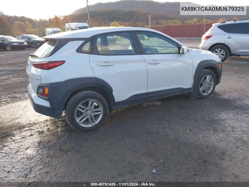 2021 Hyundai Kona Se VIN: KM8K1CAA0MU679325 Lot: 40751428