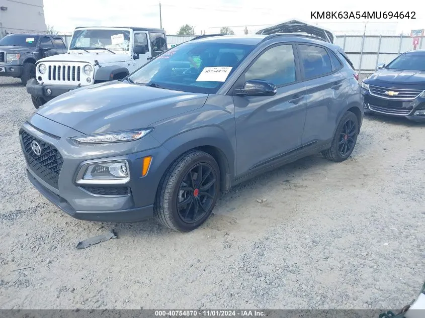 2021 Hyundai Kona Night VIN: KM8K63A54MU694642 Lot: 40754870