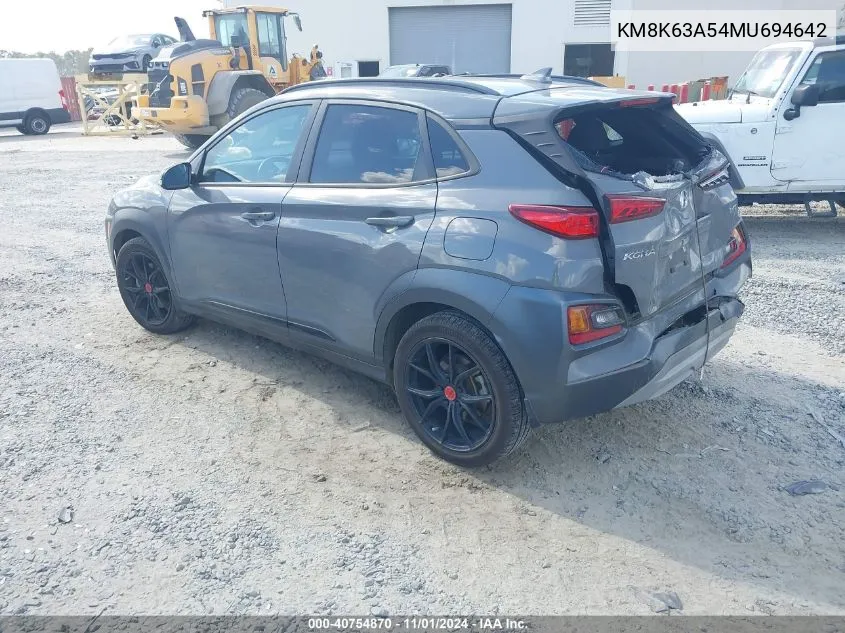 2021 Hyundai Kona Night VIN: KM8K63A54MU694642 Lot: 40754870