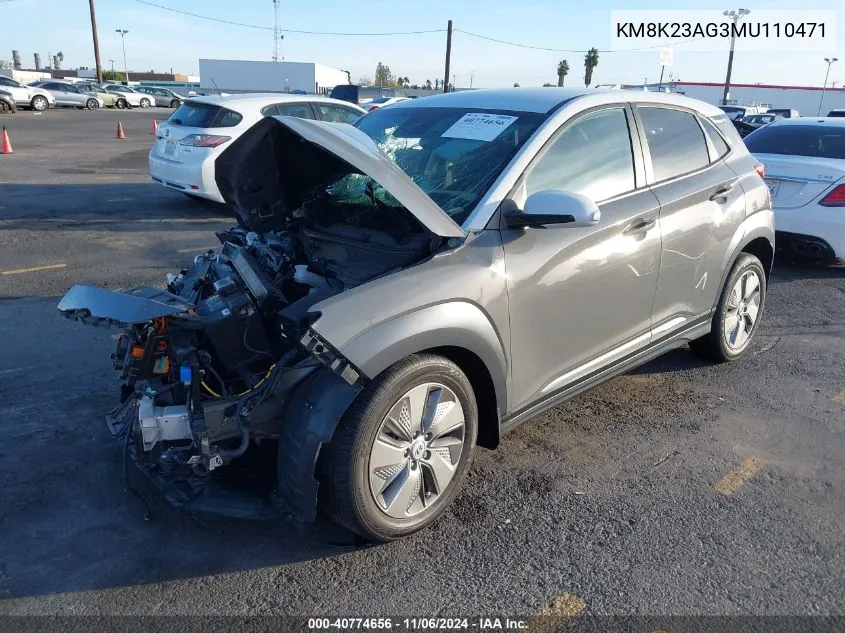 2021 Hyundai Kona Electric Sel VIN: KM8K23AG3MU110471 Lot: 40774656