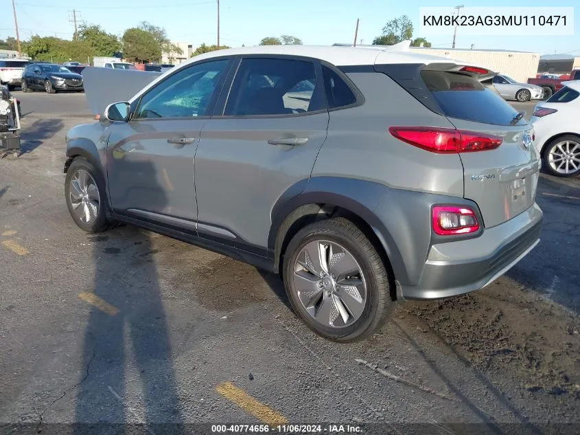 2021 Hyundai Kona Electric Sel VIN: KM8K23AG3MU110471 Lot: 40774656