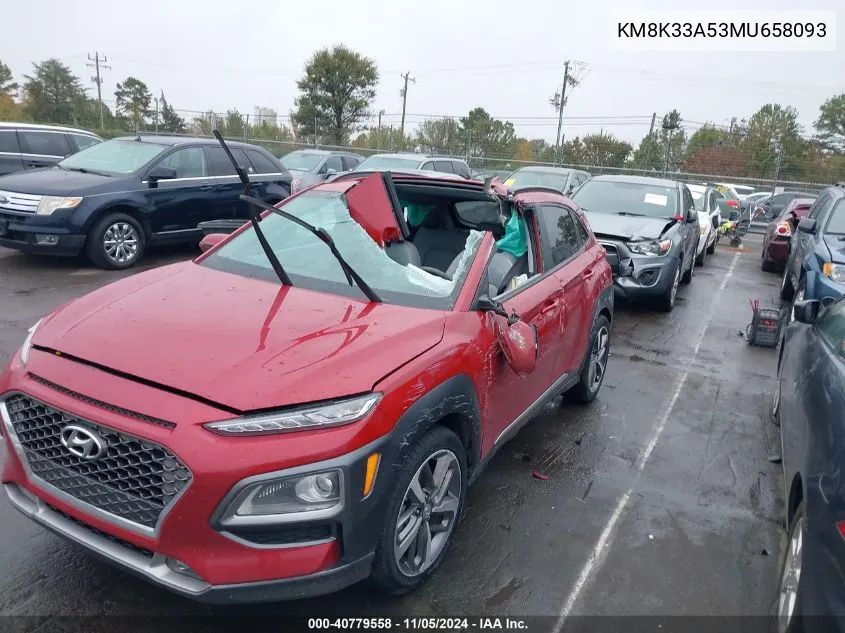 2021 Hyundai Kona Limited VIN: KM8K33A53MU658093 Lot: 40779558