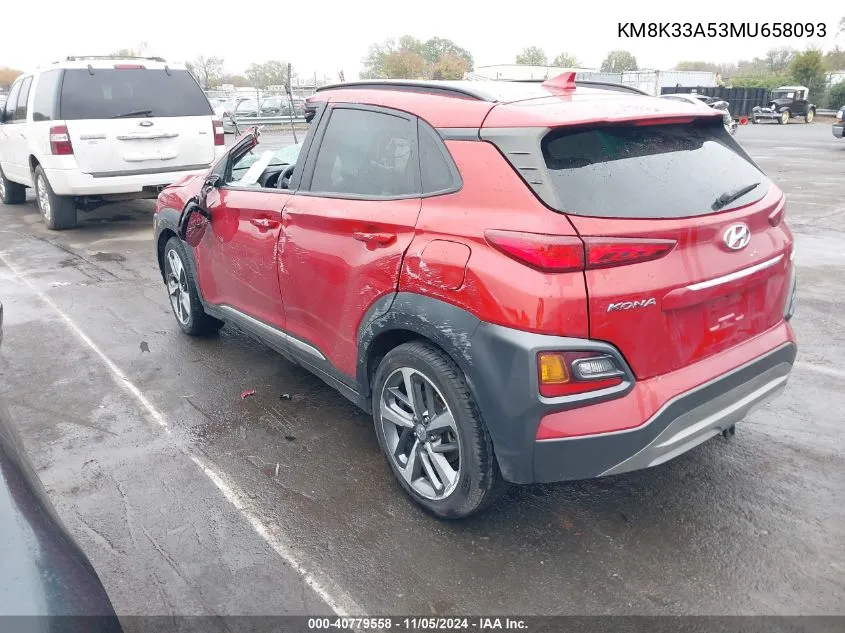 2021 Hyundai Kona Limited VIN: KM8K33A53MU658093 Lot: 40779558