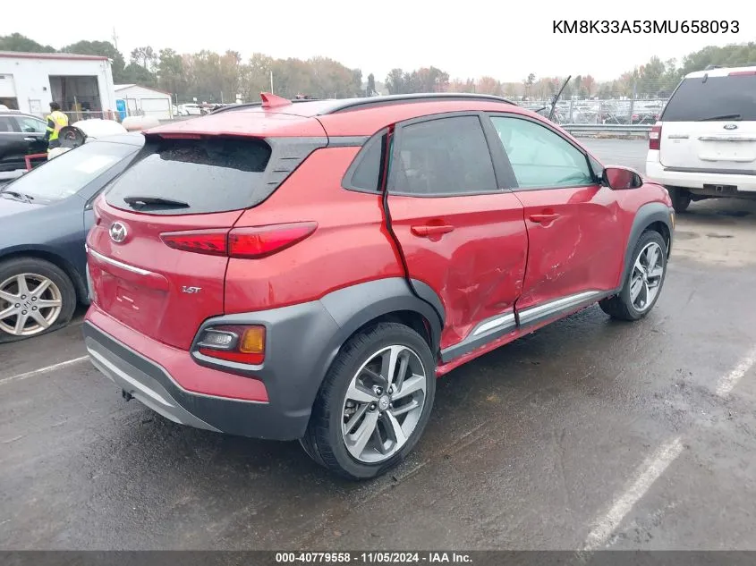 2021 Hyundai Kona Limited VIN: KM8K33A53MU658093 Lot: 40779558