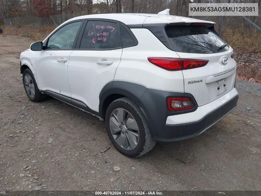 2021 Hyundai Kona Electric Ultimate VIN: KM8K53AG5MU128381 Lot: 40782024