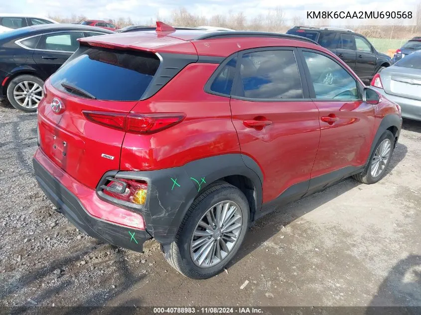 2021 Hyundai Kona Sel Plus VIN: KM8K6CAA2MU690568 Lot: 40788983