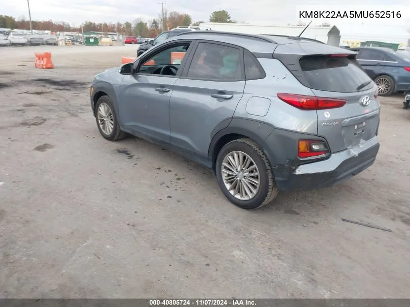 2021 Hyundai Kona Sel VIN: KM8K22AA5MU652516 Lot: 40805724