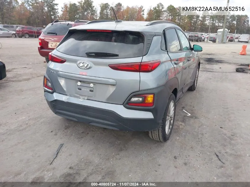 2021 Hyundai Kona Sel VIN: KM8K22AA5MU652516 Lot: 40805724