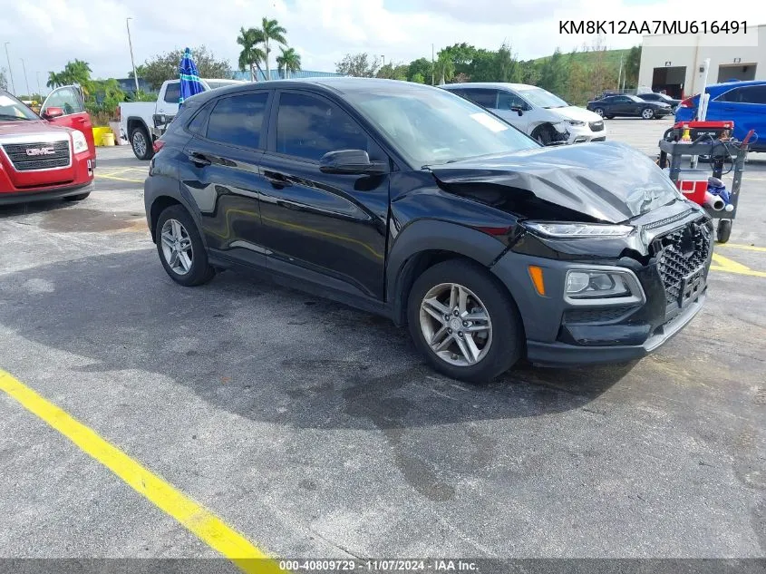 2021 Hyundai Kona Se VIN: KM8K12AA7MU616491 Lot: 40809729