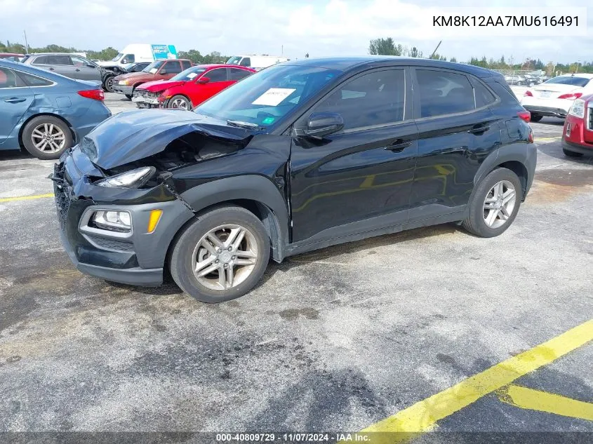 2021 Hyundai Kona Se VIN: KM8K12AA7MU616491 Lot: 40809729