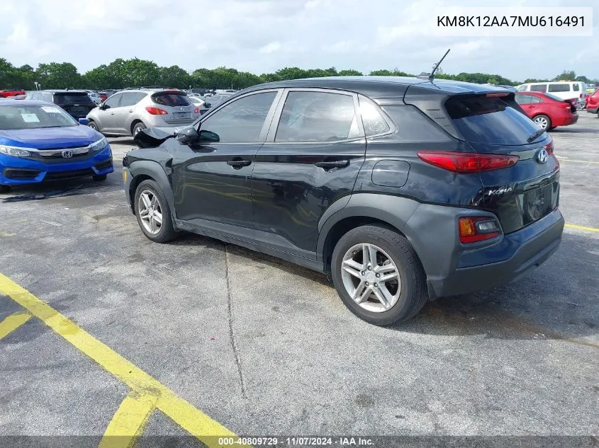 2021 Hyundai Kona Se VIN: KM8K12AA7MU616491 Lot: 40809729