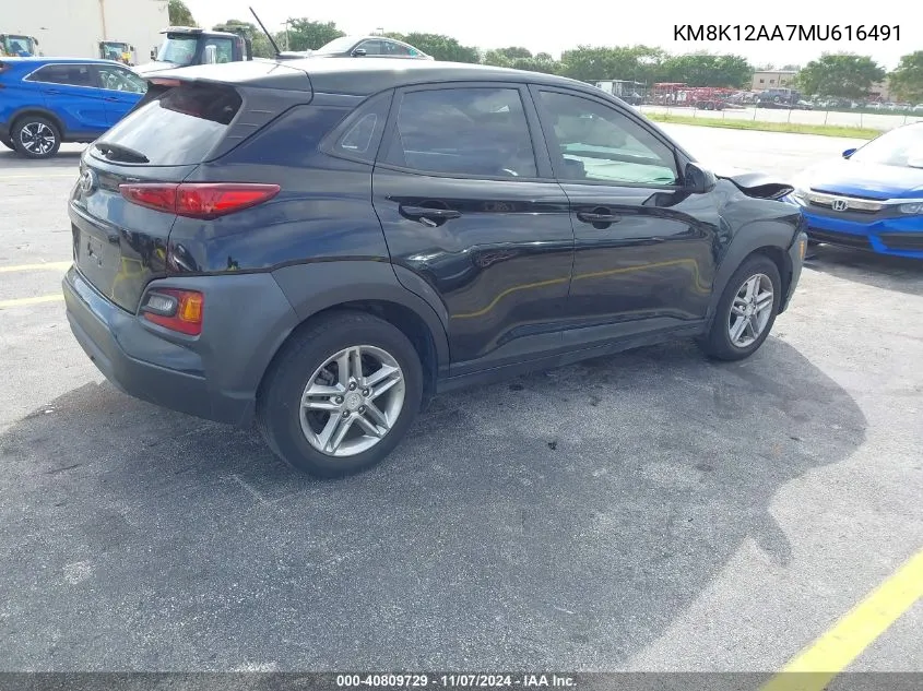 2021 Hyundai Kona Se VIN: KM8K12AA7MU616491 Lot: 40809729