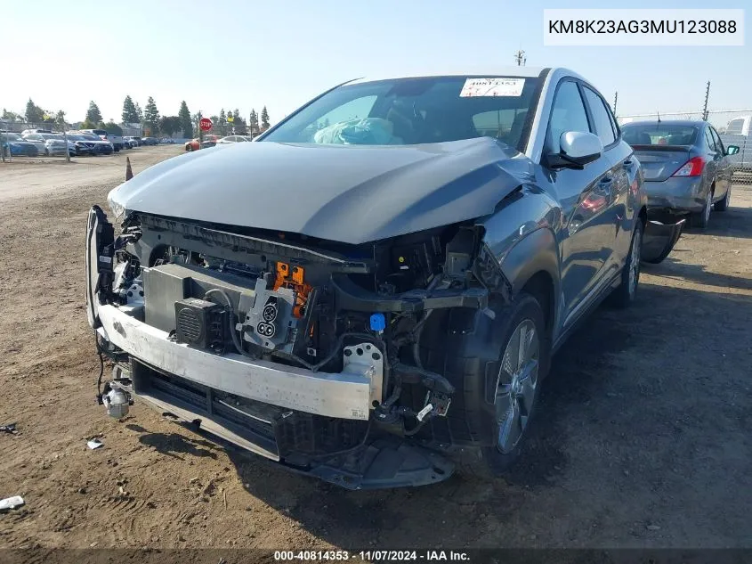 2021 Hyundai Kona Electric Sel VIN: KM8K23AG3MU123088 Lot: 40814353