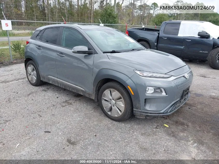 2021 Hyundai Kona Electric Ultimate VIN: KM8K53AG0MU124609 Lot: 40839000