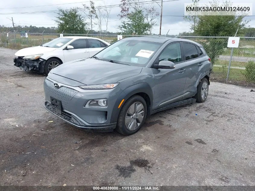 2021 Hyundai Kona Electric Ultimate VIN: KM8K53AG0MU124609 Lot: 40839000