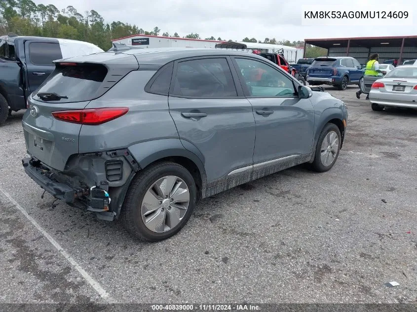 2021 Hyundai Kona Electric Ultimate VIN: KM8K53AG0MU124609 Lot: 40839000