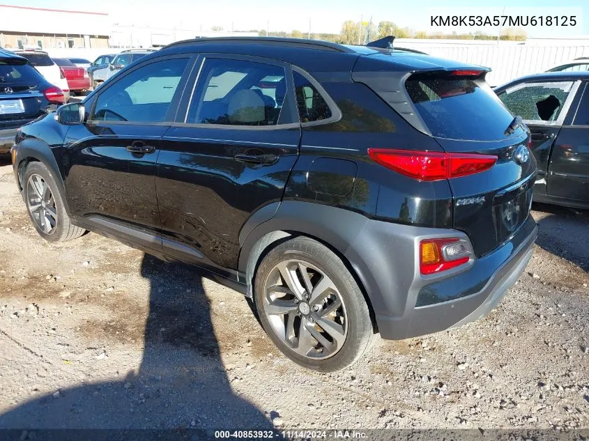 2021 Hyundai Kona Ultimate VIN: KM8K53A57MU618125 Lot: 40853932