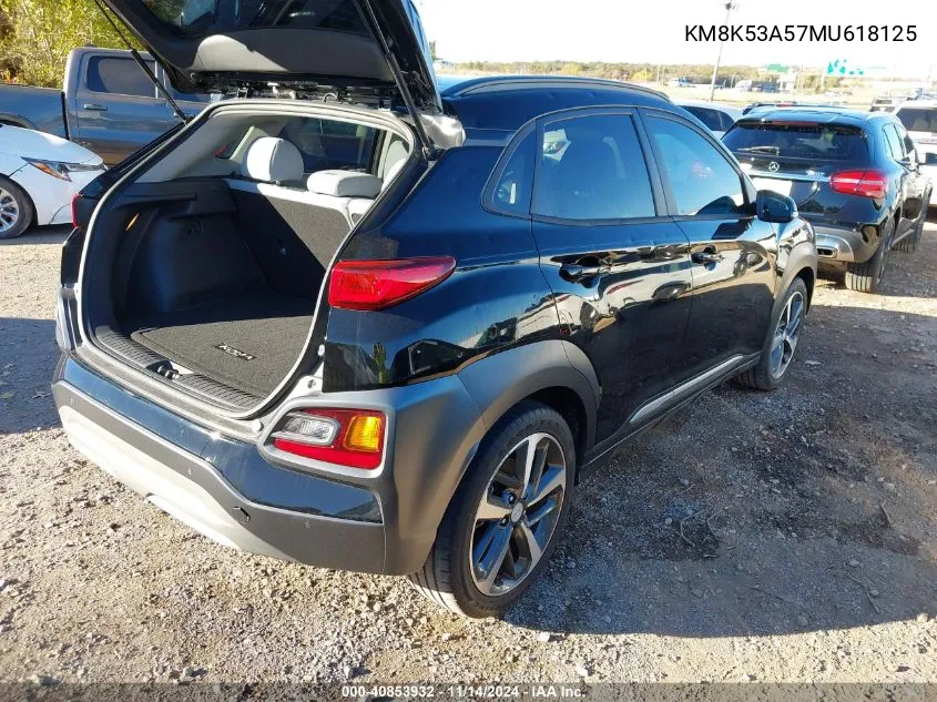 2021 Hyundai Kona Ultimate VIN: KM8K53A57MU618125 Lot: 40853932