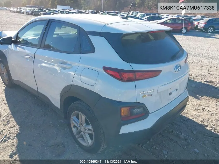 2021 Hyundai Kona Se VIN: KM8K1CAA7MU617338 Lot: 40860347