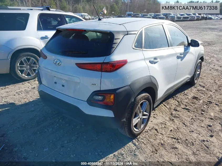 2021 Hyundai Kona Se VIN: KM8K1CAA7MU617338 Lot: 40860347