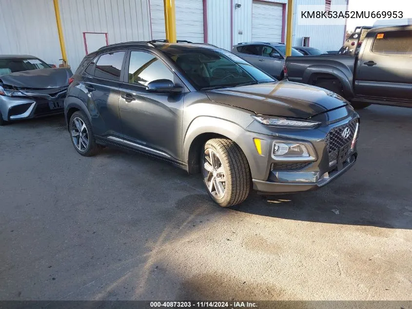 2021 Hyundai Kona Ultimate VIN: KM8K53A52MU669953 Lot: 40873203