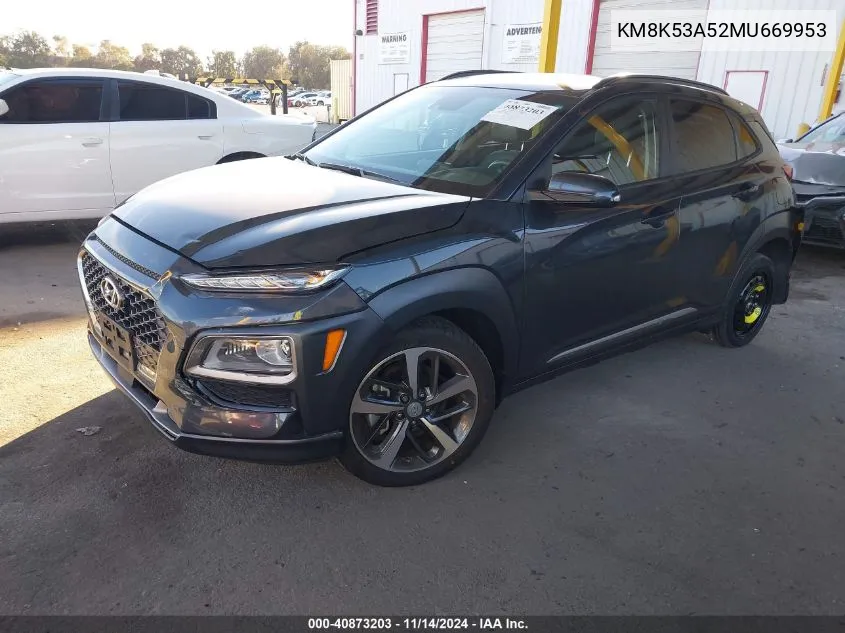 2021 Hyundai Kona Ultimate VIN: KM8K53A52MU669953 Lot: 40873203