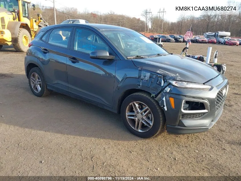 2021 Hyundai Kona Se VIN: KM8K1CAA3MU680274 Lot: 40898796