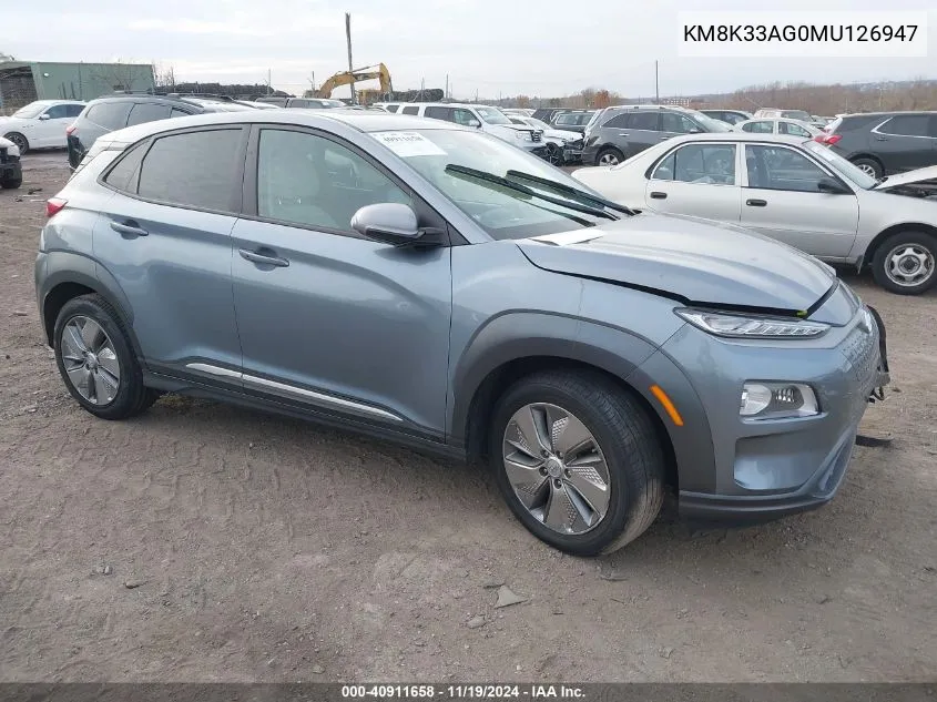 2021 Hyundai Kona Electric Limited VIN: KM8K33AG0MU126947 Lot: 40911658