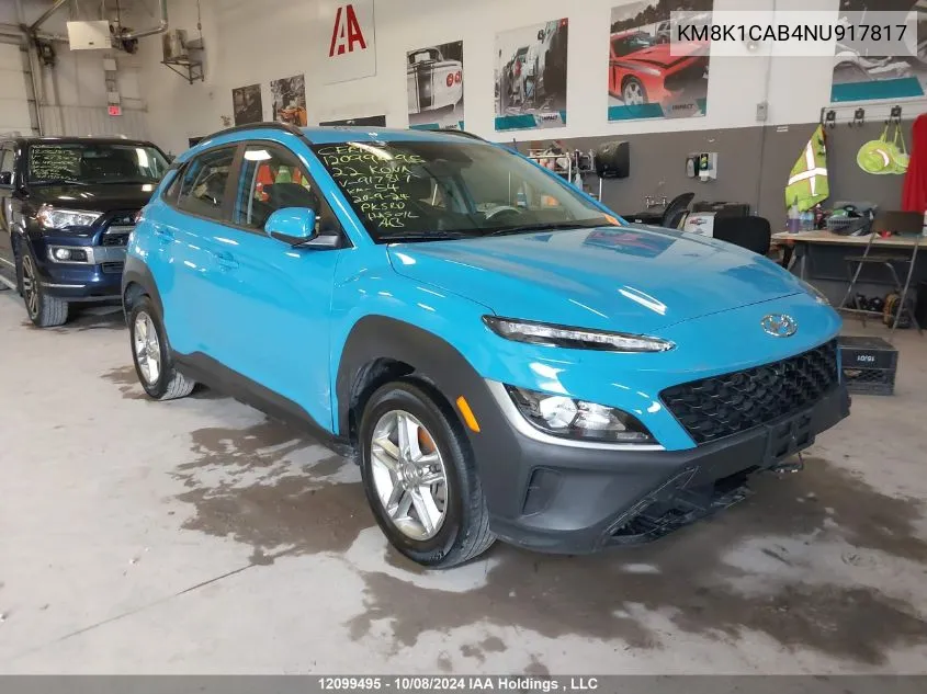 2022 Hyundai Kona Se VIN: KM8K1CAB4NU917817 Lot: 12099495