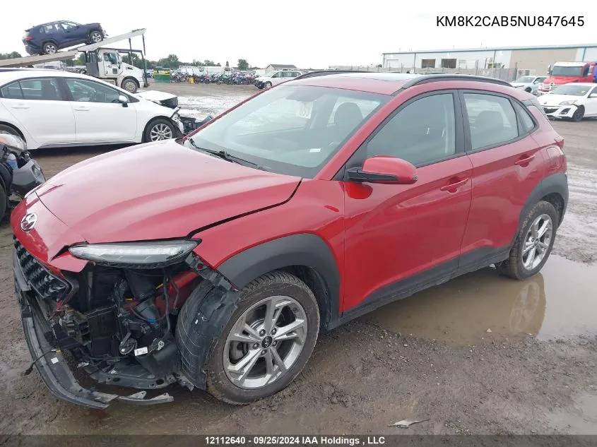 KM8K2CAB5NU847645 2022 Hyundai Kona Sel/Se