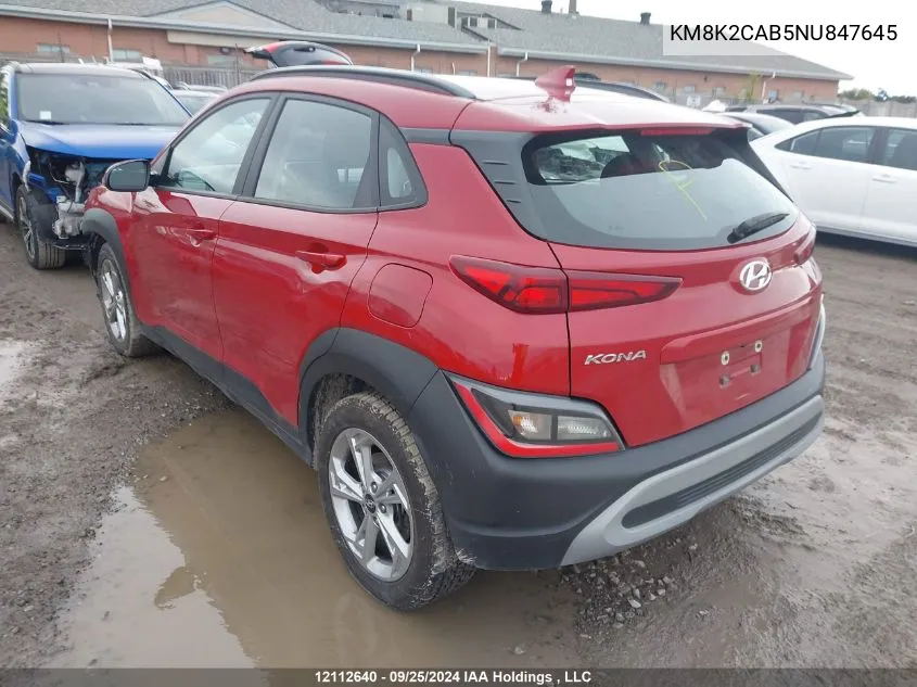 KM8K2CAB5NU847645 2022 Hyundai Kona Sel/Se