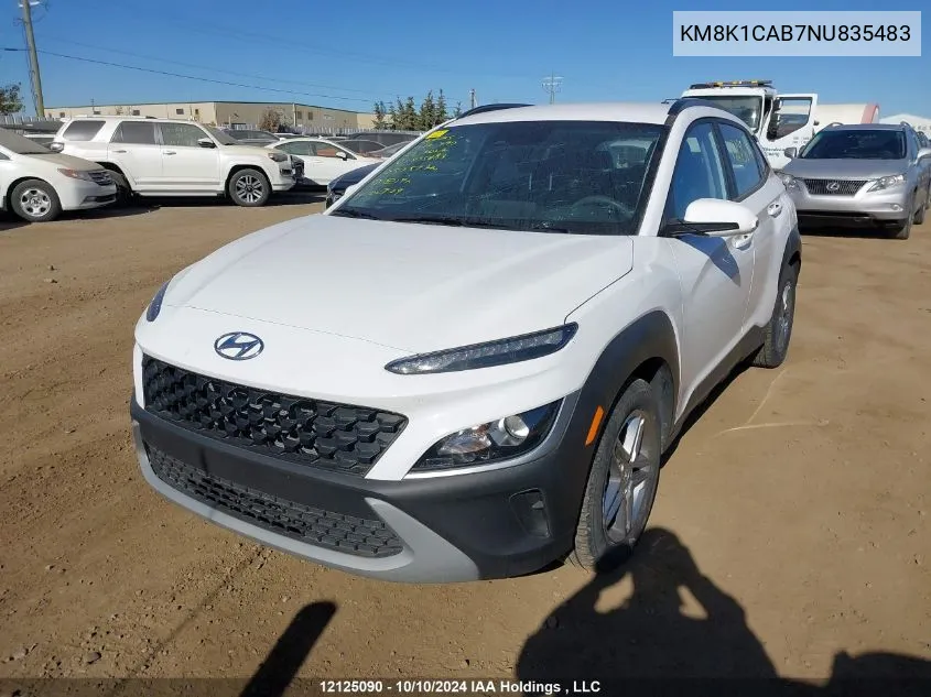 2022 Hyundai Kona Essential Awd VIN: KM8K1CAB7NU835483 Lot: 12125090