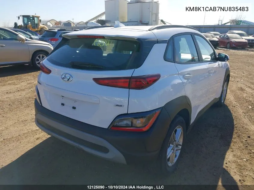 2022 Hyundai Kona Essential Awd VIN: KM8K1CAB7NU835483 Lot: 12125090