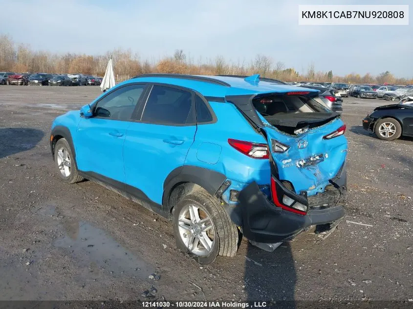 2022 Hyundai Kona Essential 4P Ti VIN: KM8K1CAB7NU920808 Lot: 12141030