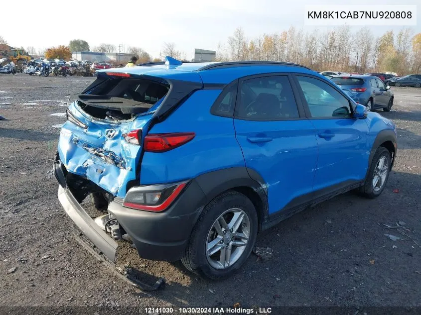 2022 Hyundai Kona Essential 4P Ti VIN: KM8K1CAB7NU920808 Lot: 12141030