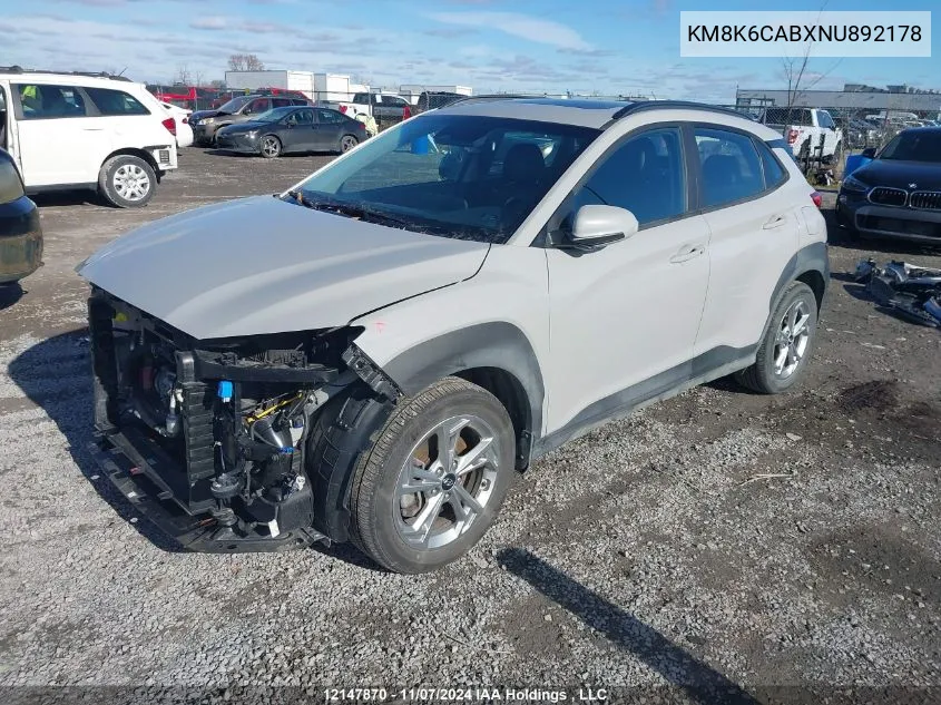 2022 Hyundai Kona Preferred Awd With Sun And Leather Package VIN: KM8K6CABXNU892178 Lot: 12147870