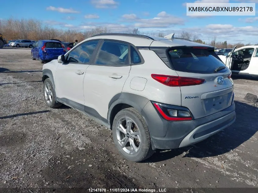 2022 Hyundai Kona Preferred Awd With Sun And Leather Package VIN: KM8K6CABXNU892178 Lot: 12147870