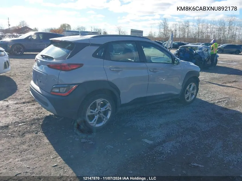 2022 Hyundai Kona Preferred Awd With Sun And Leather Package VIN: KM8K6CABXNU892178 Lot: 12147870