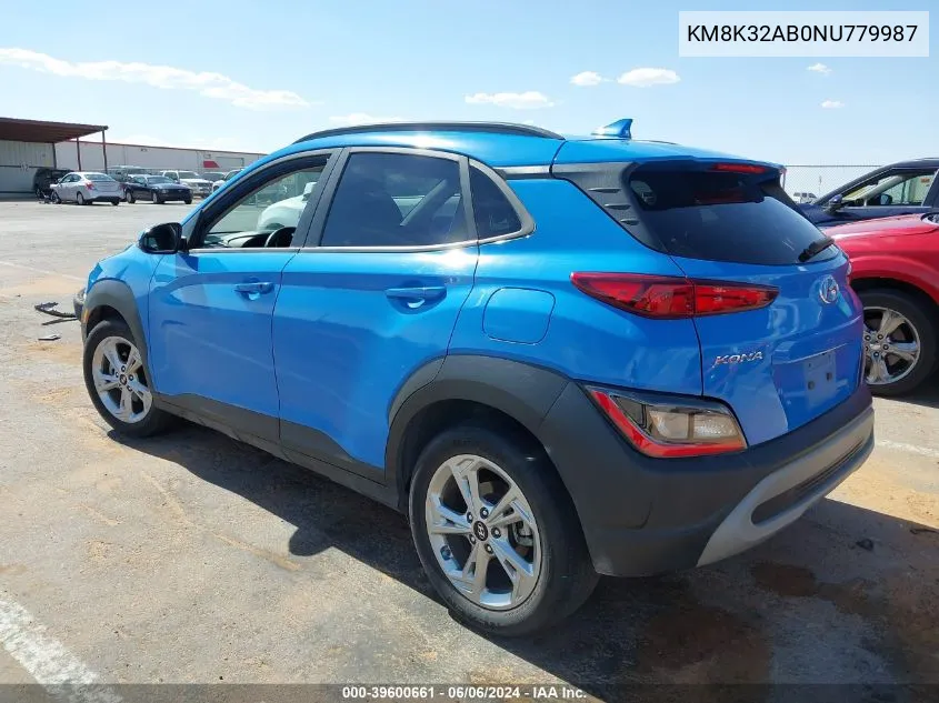 2022 Hyundai Kona Sel VIN: KM8K32AB0NU779987 Lot: 39600661