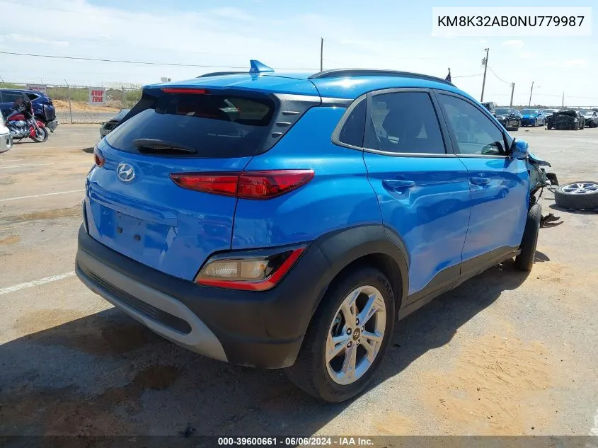 2022 Hyundai Kona Sel VIN: KM8K32AB0NU779987 Lot: 39600661