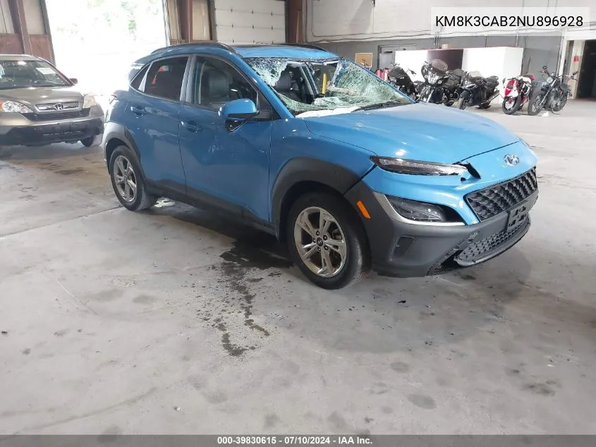 2022 Hyundai Kona Sel VIN: KM8K3CAB2NU896928 Lot: 39830615