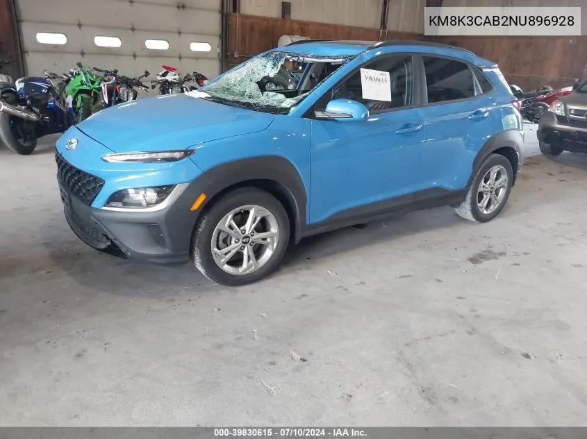 2022 Hyundai Kona Sel VIN: KM8K3CAB2NU896928 Lot: 39830615