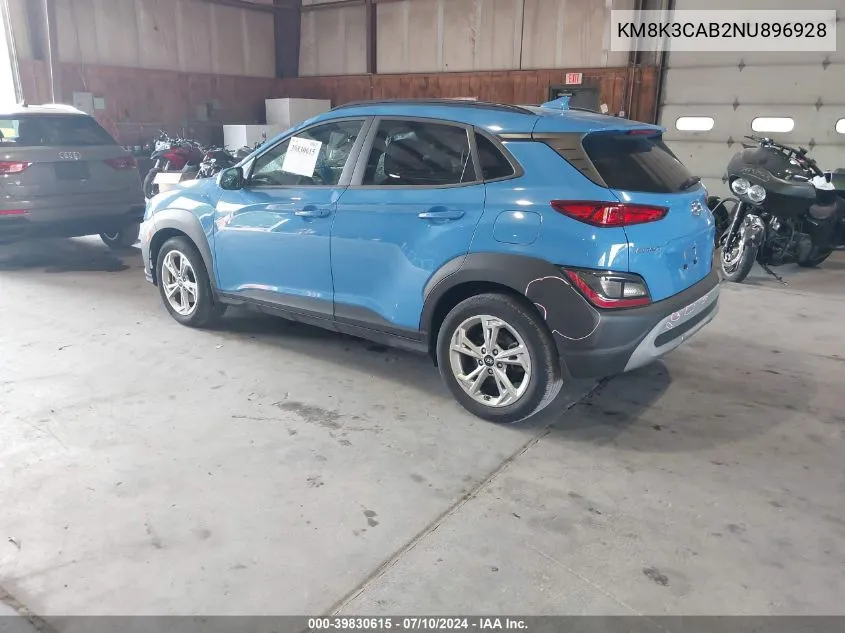 KM8K3CAB2NU896928 2022 Hyundai Kona Sel