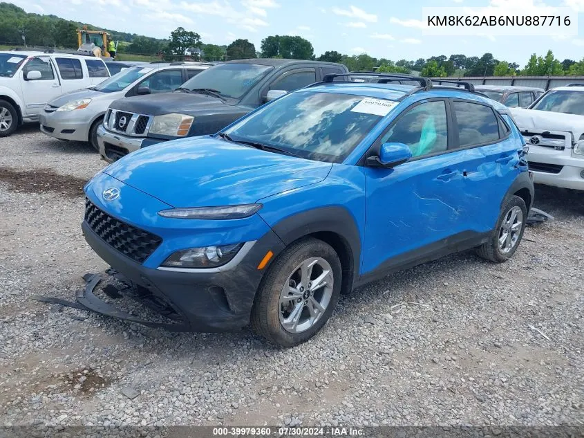 2022 Hyundai Kona Sel VIN: KM8K62AB6NU887716 Lot: 39979360