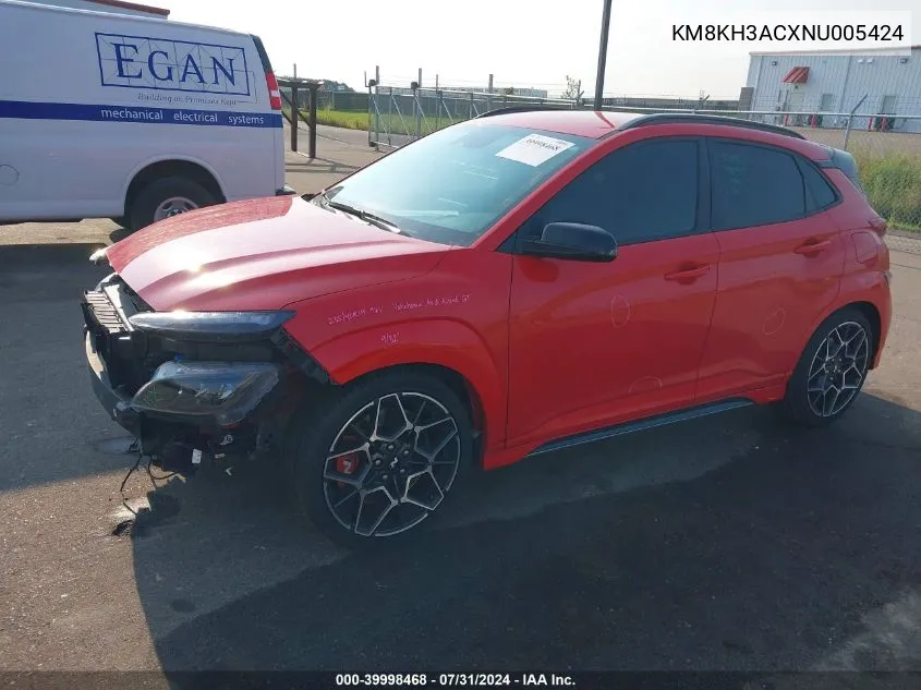 KM8KH3ACXNU005424 2022 Hyundai Kona N