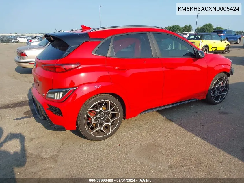 2022 Hyundai Kona N VIN: KM8KH3ACXNU005424 Lot: 39998468