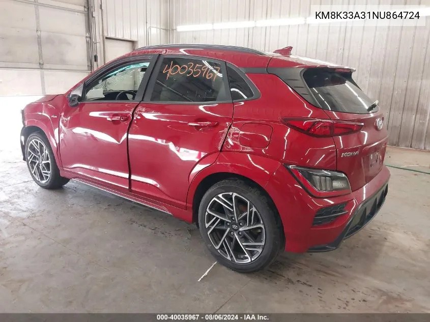 2022 Hyundai Kona N Line VIN: KM8K33A31NU864724 Lot: 40035967