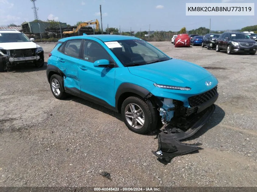 2022 Hyundai Kona Se VIN: KM8K2CAB8NU773119 Lot: 40045423